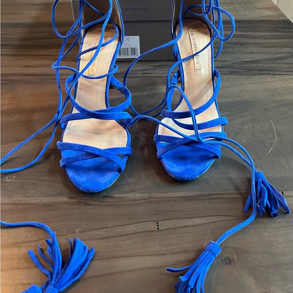 BCBG Cobalt Blue Goat Leather Lace-Up Heels